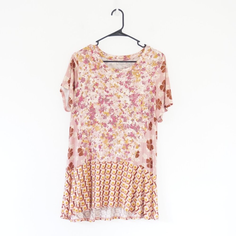 Logo Lori Goldstein Women's Floral Short Sleeve Tunic Top S